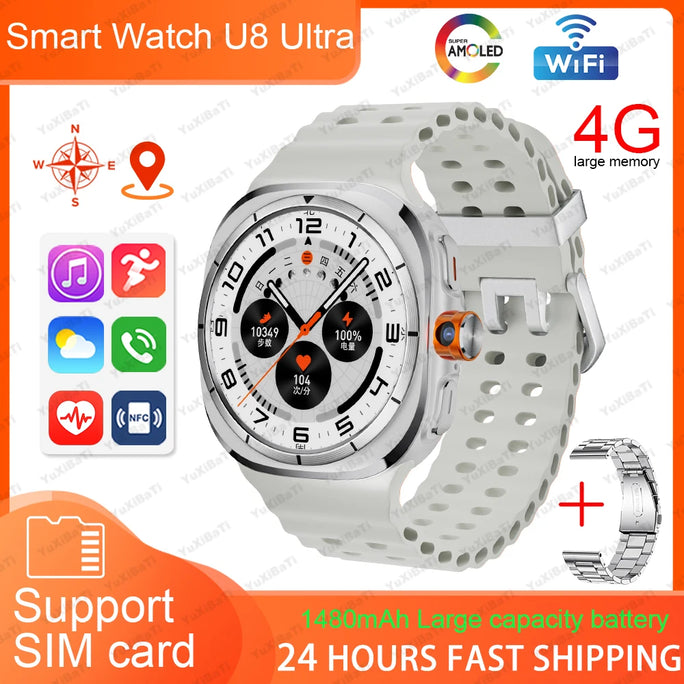 U8 Ultra IOS Android 9.0 Smart Watch Men 4G 5G SIM Card WiFi NFC GPS Compass 32GB Smartwatch Rotating Camera Sport Watch 7 Ultra