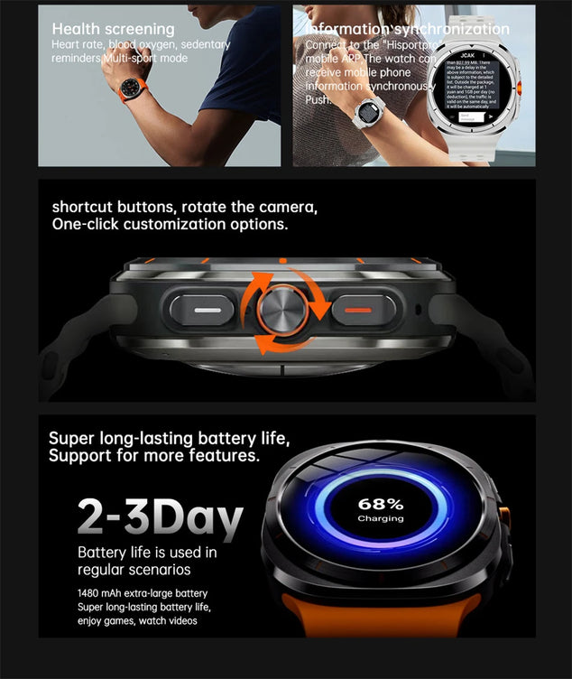 U8 Ultra IOS Android 9.0 Smart Watch Men 4G 5G SIM Card WiFi NFC GPS Compass 32GB Smartwatch Rotating Camera Sport Watch 7 Ultra