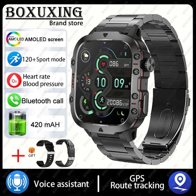 For Xiaomi Rugged Military GPS Smart Watch Men AMOLED 1.96"HD Health Monitor Bluetooth Call Waterproof Outdoor Sports SmartWatch