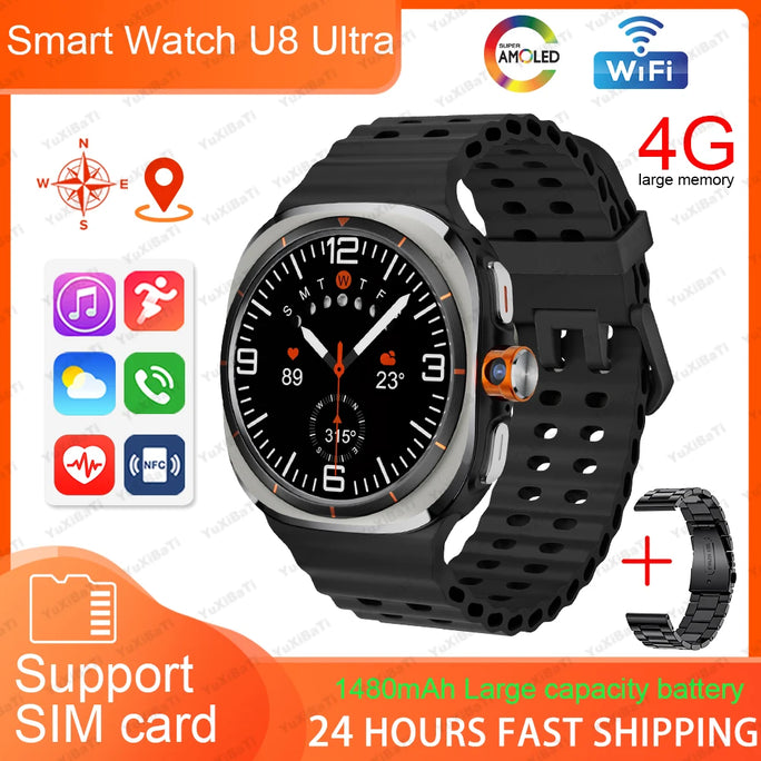 U8 Ultra IOS Android 9.0 Smart Watch Men 4G 5G SIM Card WiFi NFC GPS Compass 32GB Smartwatch Rotating Camera Sport Watch 7 Ultra